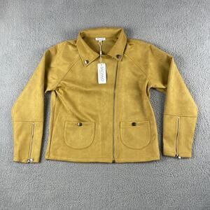 Baciano Women's Medium Tan Lightweight Moto Style Full Zip Faux Suede Jacket